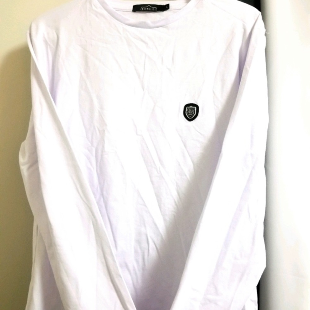 883 Police White Men’s European Designer Long Sleeve T-Shirt